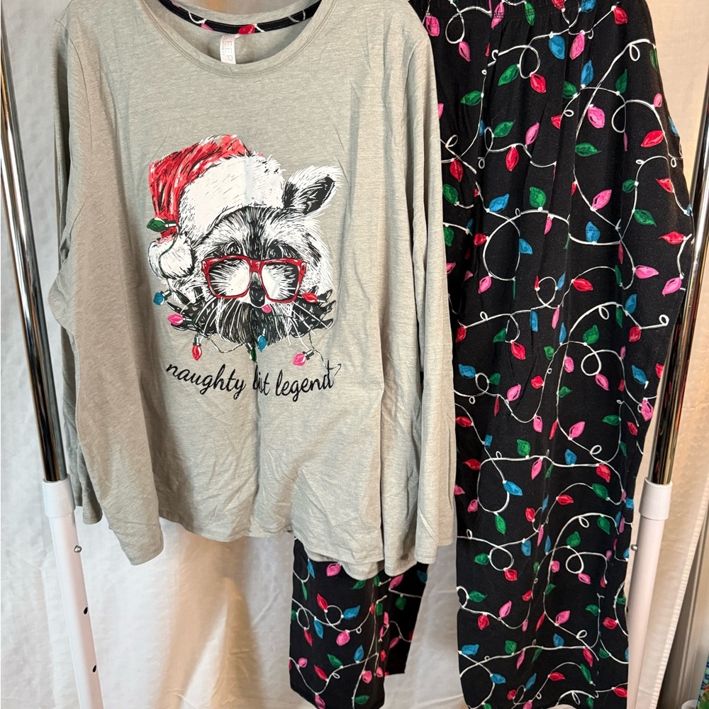 Cacique Women's Pajama Set - Gray and Black with Festive Lights